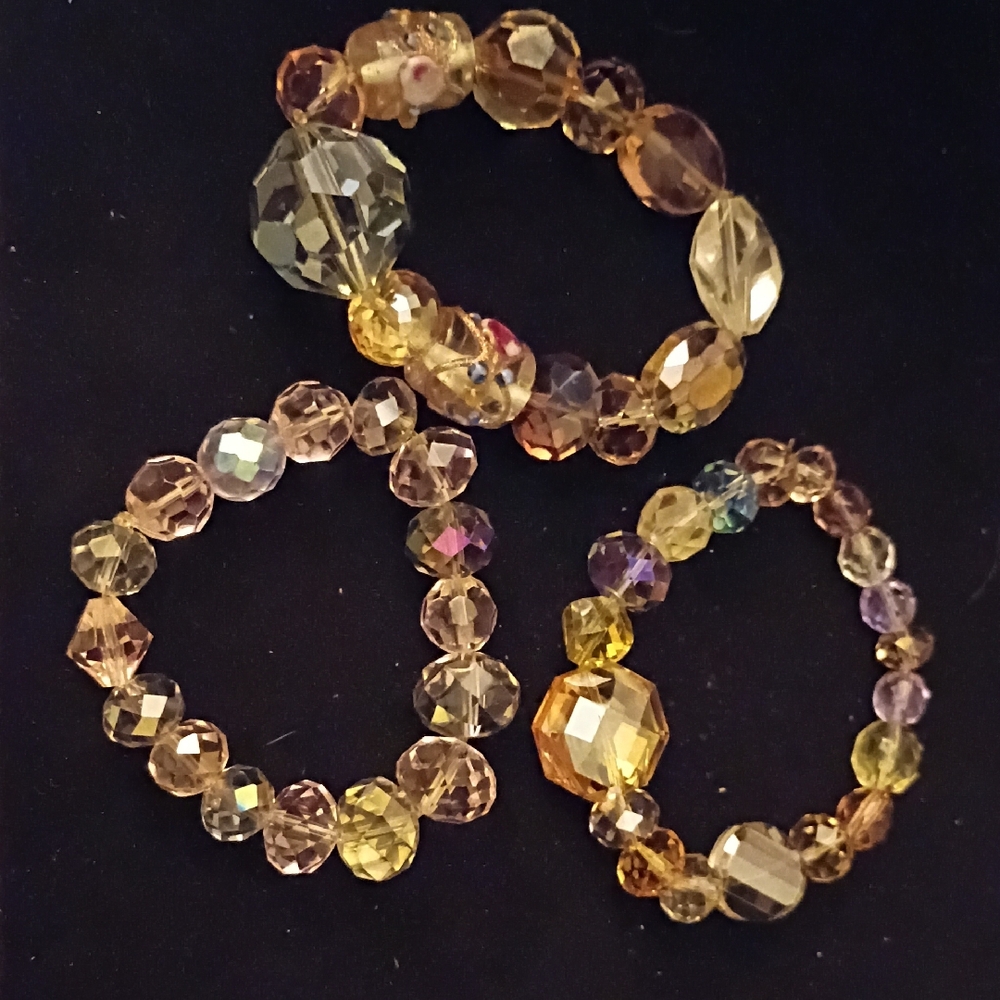Faceted Stretch Bracelet Trio in Gold and Amber Tones